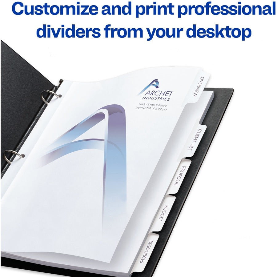 Avery® Customizable Print-On Dividers - 125 x Divider(s) - Print-on Tab(s) - 5 - 5 Tab(s)/Set - 8.5" Divider Width x 11" Divider Length - 3 Hole Punched - White Paper Divider - White Paper Tab(s) - 20% Recycled - 25 / Box