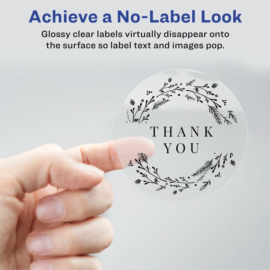 Avery®  Print-to-the-Edge Glossy Round Labels - Waterproof - x 2" Diameter - Permanent Adhesive - Round - Inkjet, Laser - Glossy Crystal Clear - Crystal Clear - Film - 12 / Sheet - 12 Total Sheets - 120 Total Label(s) - 10 / Pack
