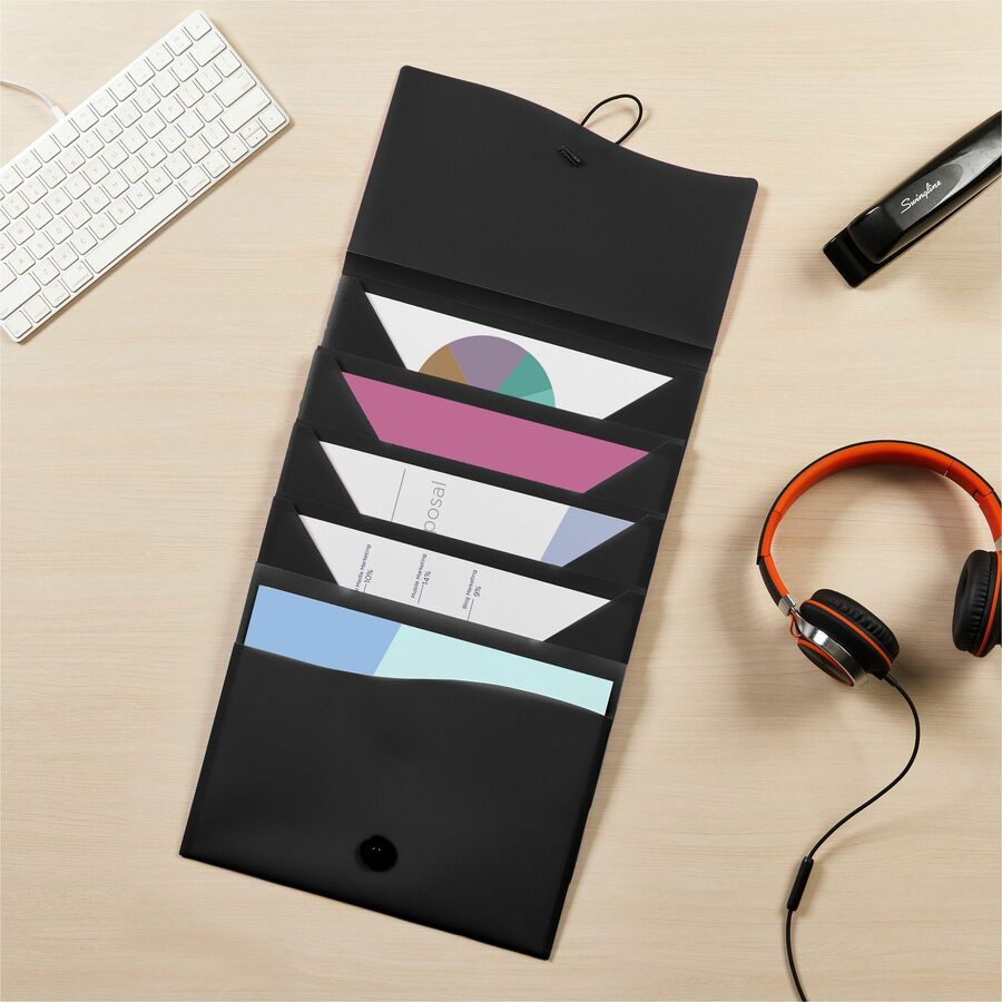 Avery®  Slide & View Letter Expanding File - 8 1/2" x 11" - 200 Sheets Capacity - 5 Pocket(s) - Black - Elastic Closure - 1 Each