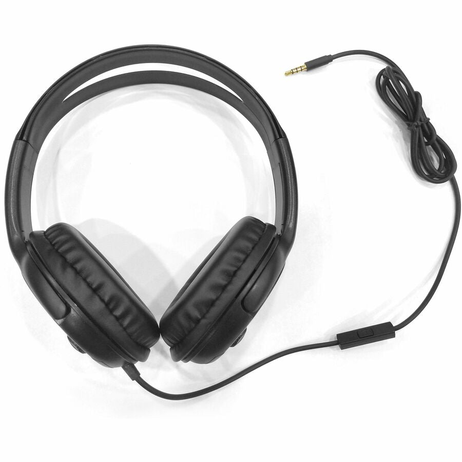 Compucessory Stereo Headset with Built-in Microphone - Stereo - Mini-phone (3.5mm) - Wired - 32 Ohm - 20 Hz to 20 kHz - Over-the-head - Binaural - Circumaural - 3.93 ft Cable - Black - 1 Each