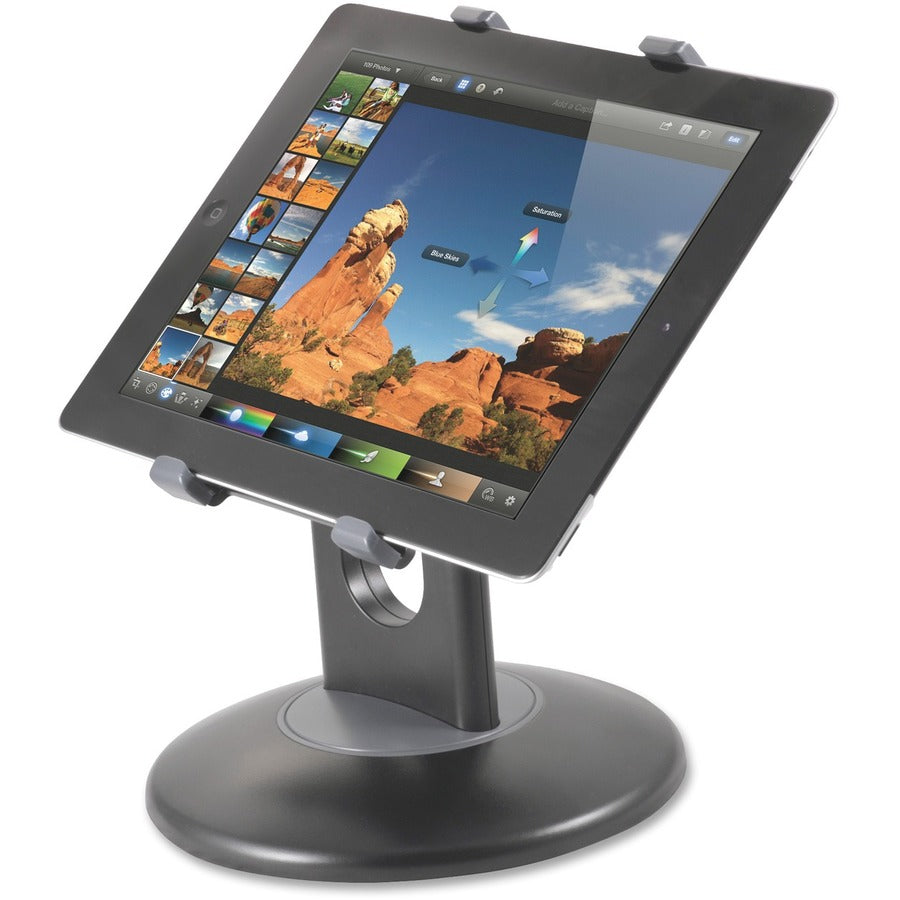 Kantek Adjustable Tablet Stand with Swivel Base - Horizontal, Vertical - 7.5" Height x 7.5" Width x 2.5" Depth - ABS Plastic - Black - 1 Each