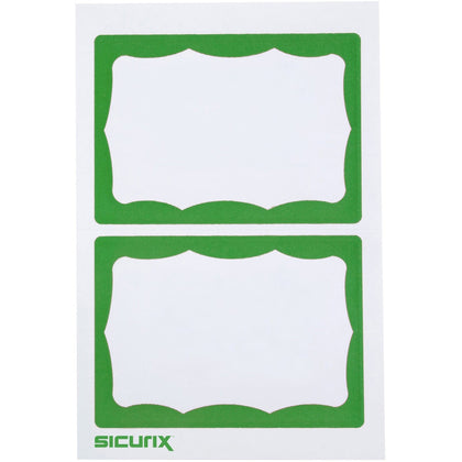 SICURIX Green Border Adhesive Badges - 100 Pack White - Easy Peel - 2 Per Sheet - ID & Supplies