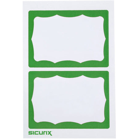 SICURIX Green Border Adhesive Badges 2 Per Sheet 100 Pack White - 3 1/2" Width x 2 1/4" Length - Inkjet, Laser - White - Green Border - Self-adhesive, Removable, Easy Peel - 2 / Sheet - 100 / Box
