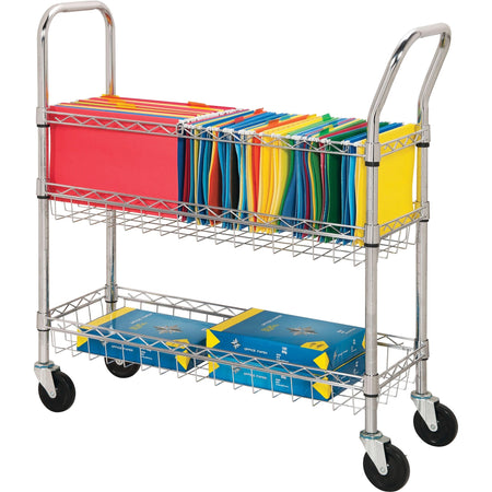 Lorell Mobile Wire Mail Cart - 99.21 lb Load Capacity - 4 Casters - 4" Caster Size - Steel - 34.25" Width x 12.50" Depth x 40" Height - Chrome - 1 Each