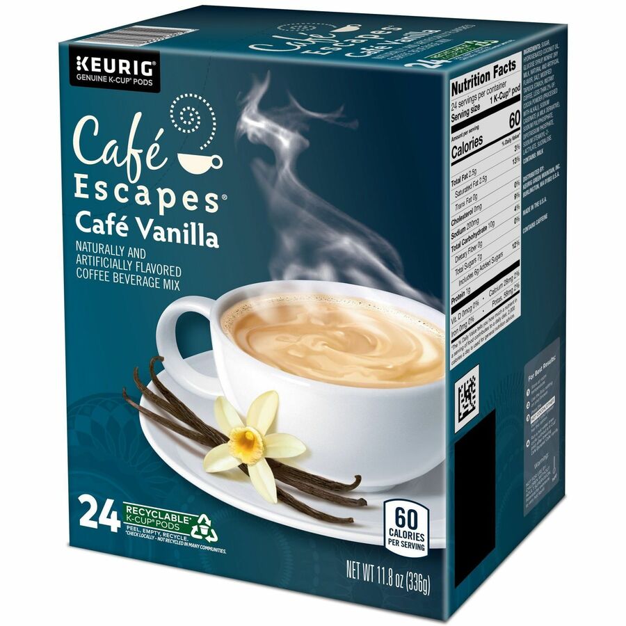 Caf&eacute; Escapes® K-Cup, Pod Caf&eacute; Vanilla, Keurig Single-Serve K-Cup Pods, 24 Count - Compatible with Keurig Brewer - Light - K-Cup, Pod - Caf&eacute; Vanilla - Kosher - 24 / Pack