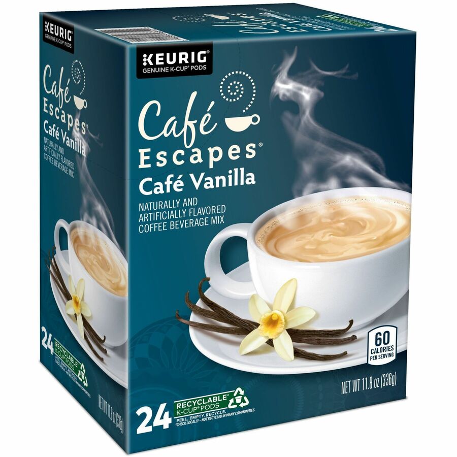 Caf&eacute; Escapes® K-Cup, Pod Caf&eacute; Vanilla, Keurig Single-Serve K-Cup Pods, 24 Count - Compatible with Keurig Brewer - Light - K-Cup, Pod - Caf&eacute; Vanilla - Kosher - 24 / Pack