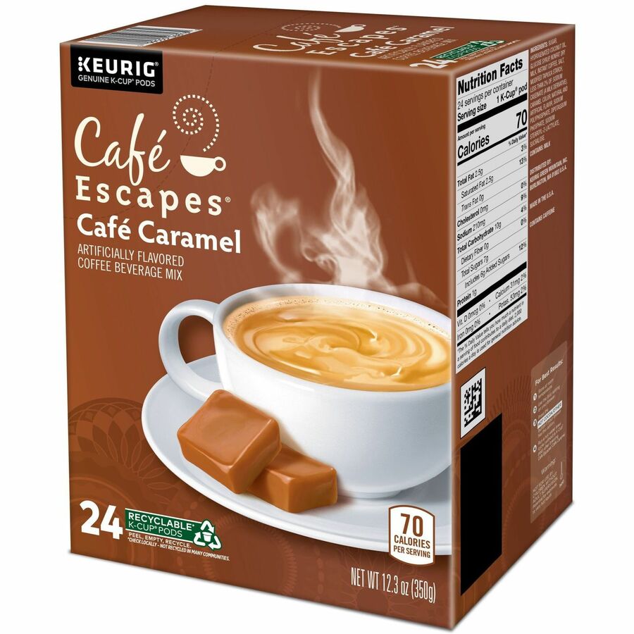 Caf&eacute; Escapes® K-Cup, Pod Caf&eacute; Caramel, Keurig Single-Serve K-Cup Pods, 24 Count - Compatible with Keurig Brewer - Light - K-Cup, Pod - 24 / Pack