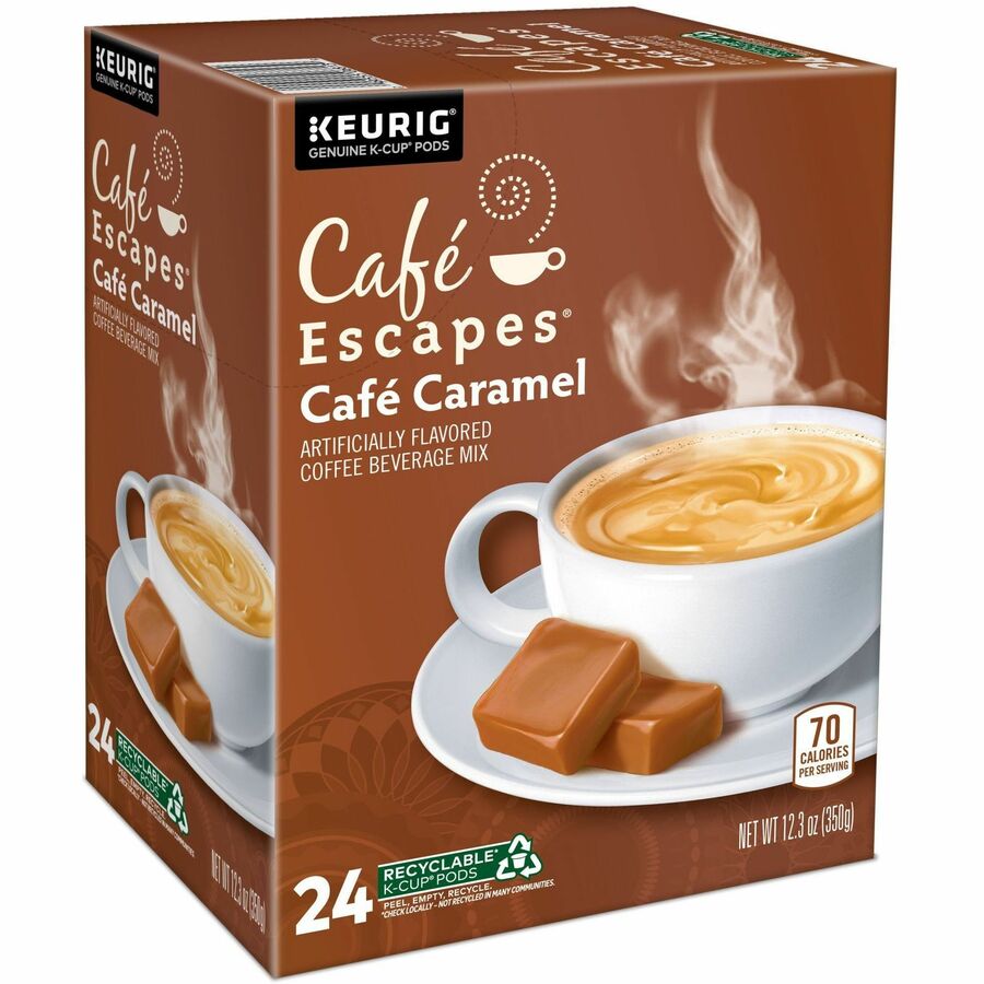 Caf&eacute; Escapes® K-Cup, Pod Caf&eacute; Caramel, Keurig Single-Serve K-Cup Pods, 24 Count - Compatible with Keurig Brewer - Light - K-Cup, Pod - 24 / Pack