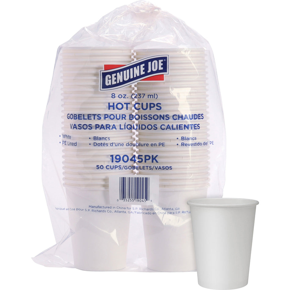 Genuine Joe 8 oz Disposable Hot Cups - 8 fl oz - White - Polyurethane - Hot Drink, Beverage - 50/Pack - 20 / Carton