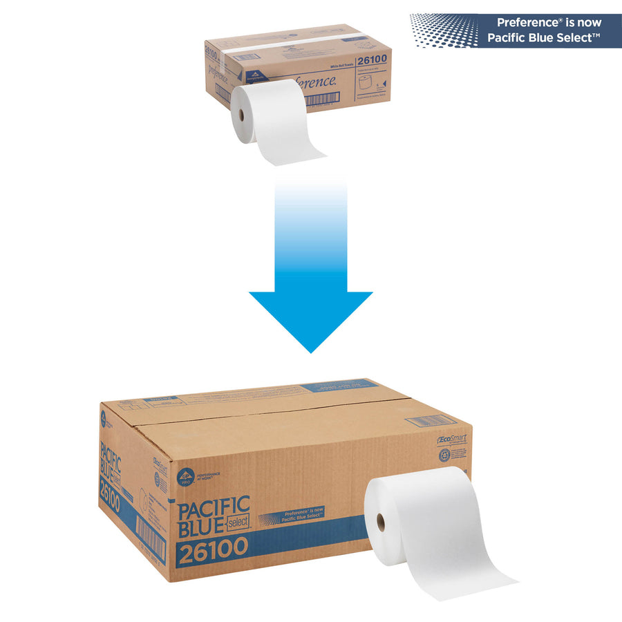 Pacific Blue Select Recycled Paper Towel Roll - 7.88" Width x 1000 ft Length - 1000 Sheets - 1 5/8" Core - White - Paper - 6 / Carton