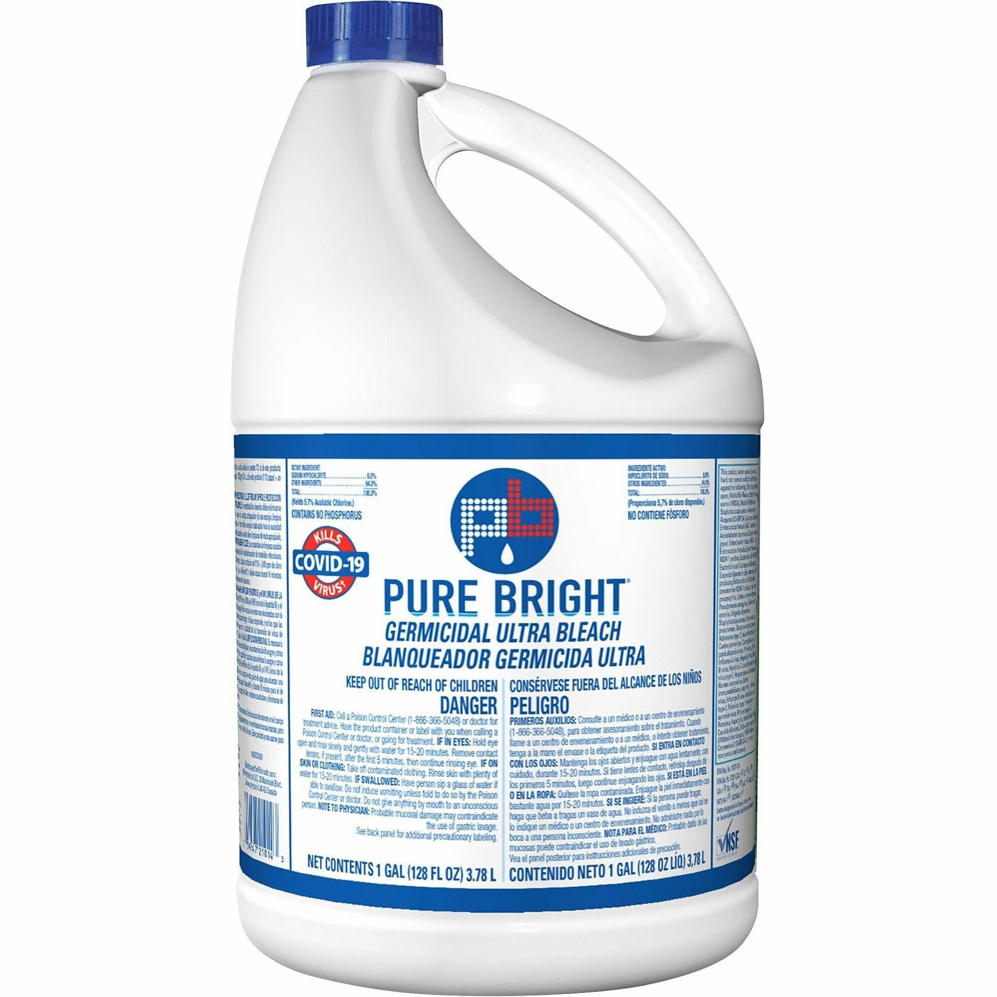 KIK Custom Pure Bright Germicidal Ultra Bleach - For Industry, Kitchen, Bathroom, Work Surface, Hospital, Restaurant, Nursing Home, School, Hotel, Bedroom, Restroom - Concentrate - 128 fl oz (4 quart) - Kill Germs, Phosphate-free - White - 1 Each
