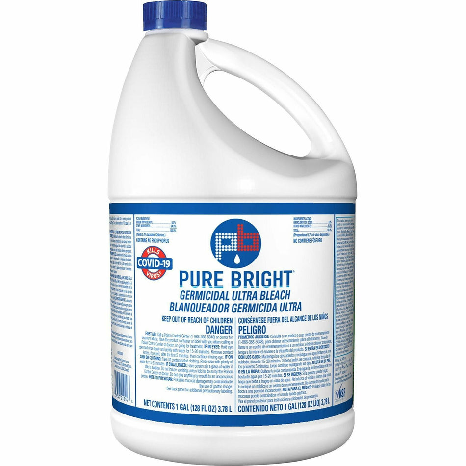 KIK Custom Pure Bright Germicidal Ultra Bleach - For Industry, Kitchen, Bathroom, Work Surface, Hospital, Restaurant, Nursing Home, School, Hotel, Bedroom, Restroom - Concentrate - 128 fl oz (4 quart) - Kill Germs, Phosphate-free - White - 1 Each