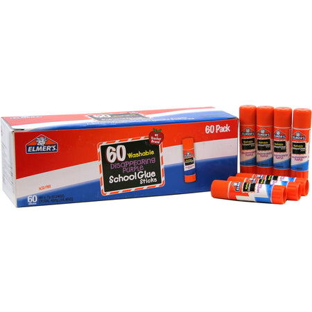 Elmer's Disappearing Purple School Glue Sticks - 0.24 oz - Purple - 60 / Box