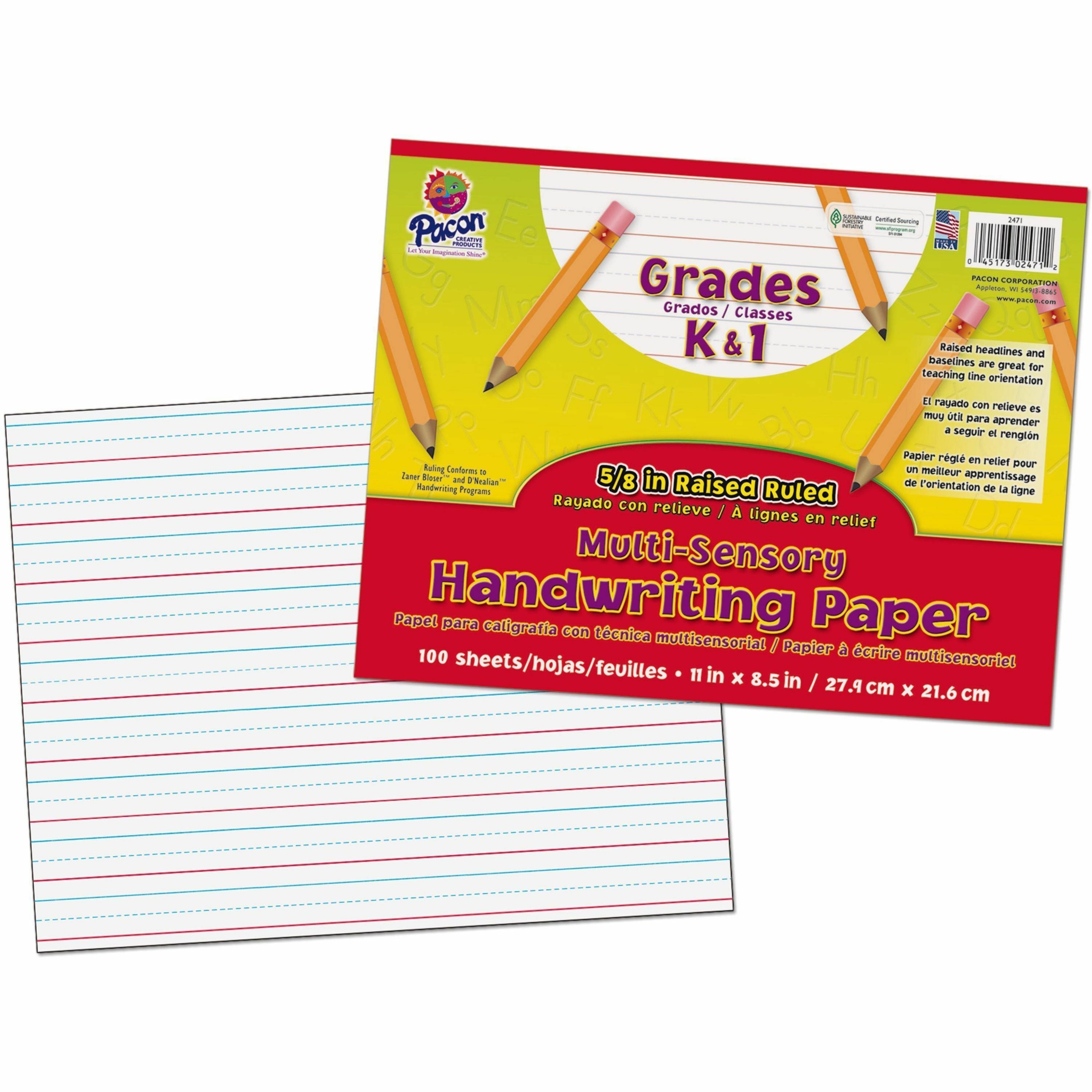 Pacon Grades K - 1 Multi - sensory Handwriting Tablet - Letter - 100 Sheets - Wide Ruled Front Ruling - 0.63" Ruled - Ruled Margin - Letter - 8 1/2" x 11" Sheet Size - White Paper - Chipboard Cover - 1 Pad