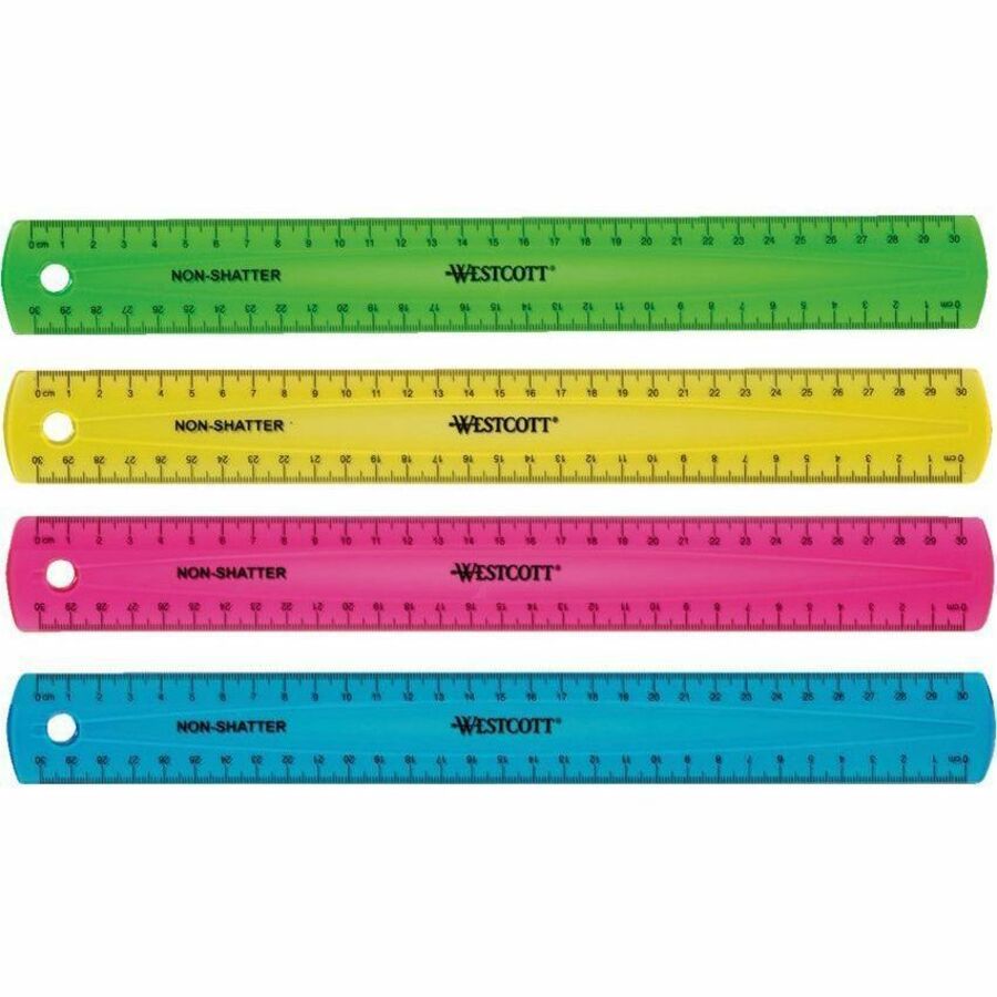 Westcott Shatterproof Ruler - 11.8" Length - 1/16 Graduations - Metric Measuring System - Translucent Assorted - 1 Each