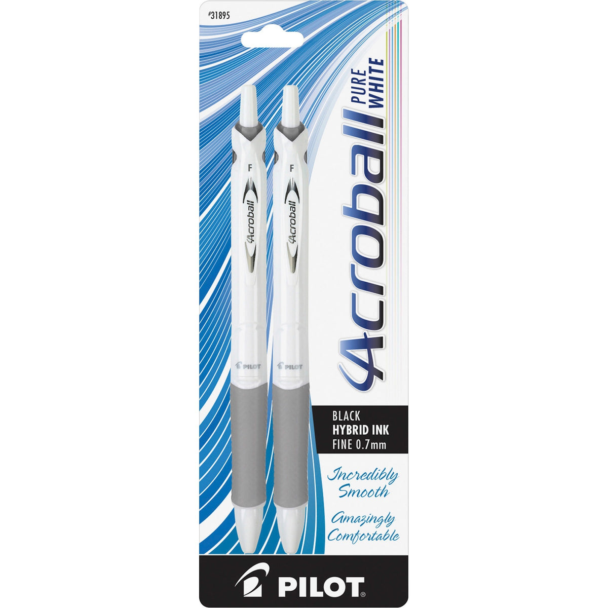 Pilot Acroball .7mm Retractable Pens - 0.7 mm Fine Pen Point - Refillable - Retractable - Black Ink - Advanced Ink - White Barrel - 2 / Pack