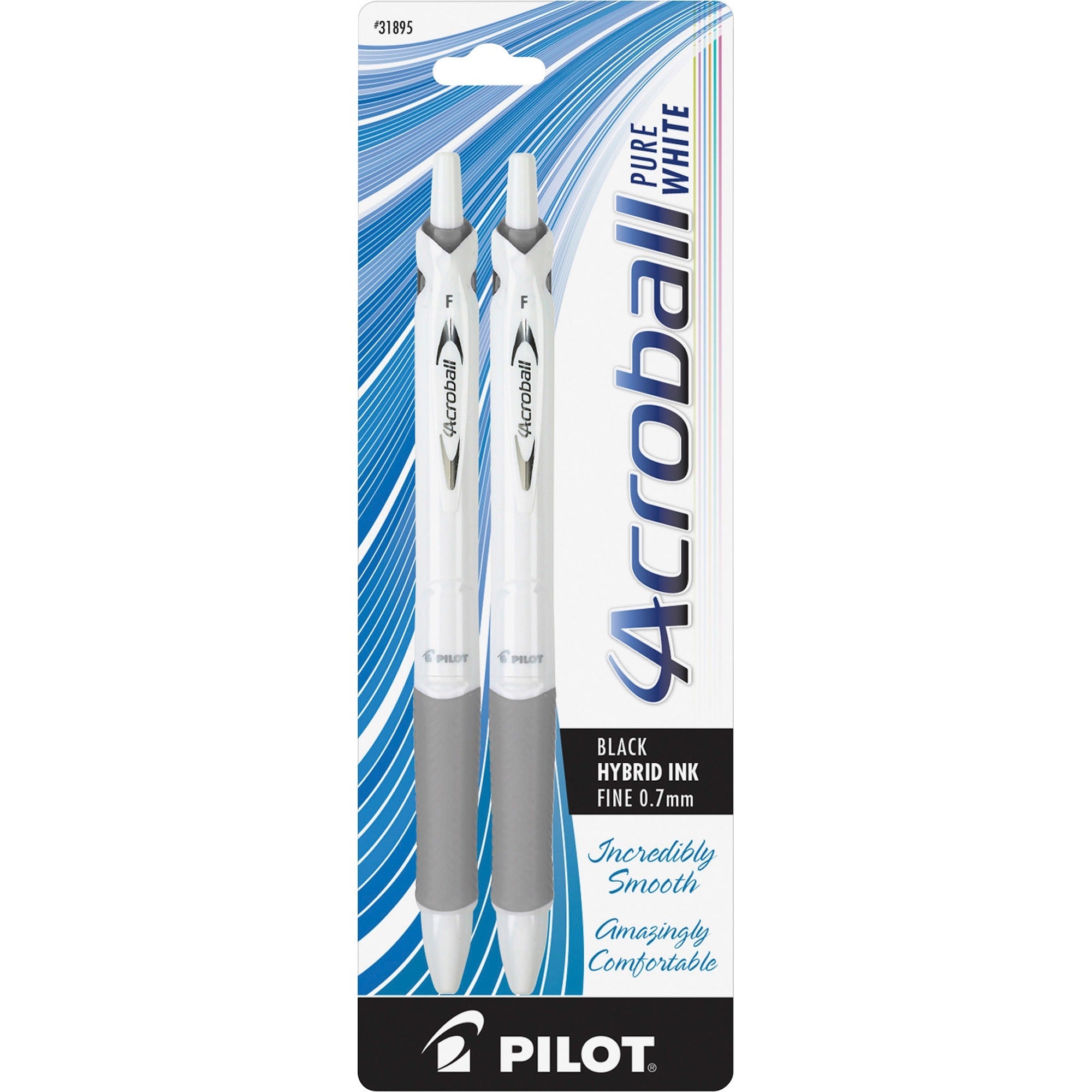 Pilot Acroball .7mm Retractable Pens - 0.7 mm Fine Pen Point - Refillable - Retractable - Black Ink - Advanced Ink - White Barrel - 2 / Pack