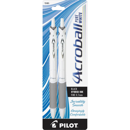 Pilot Acroball .7mm Retractable Pens - 0.7 mm Fine Pen Point - Refillable - Retractable - Black Ink - Advanced Ink - White Barrel - 2 / Pack