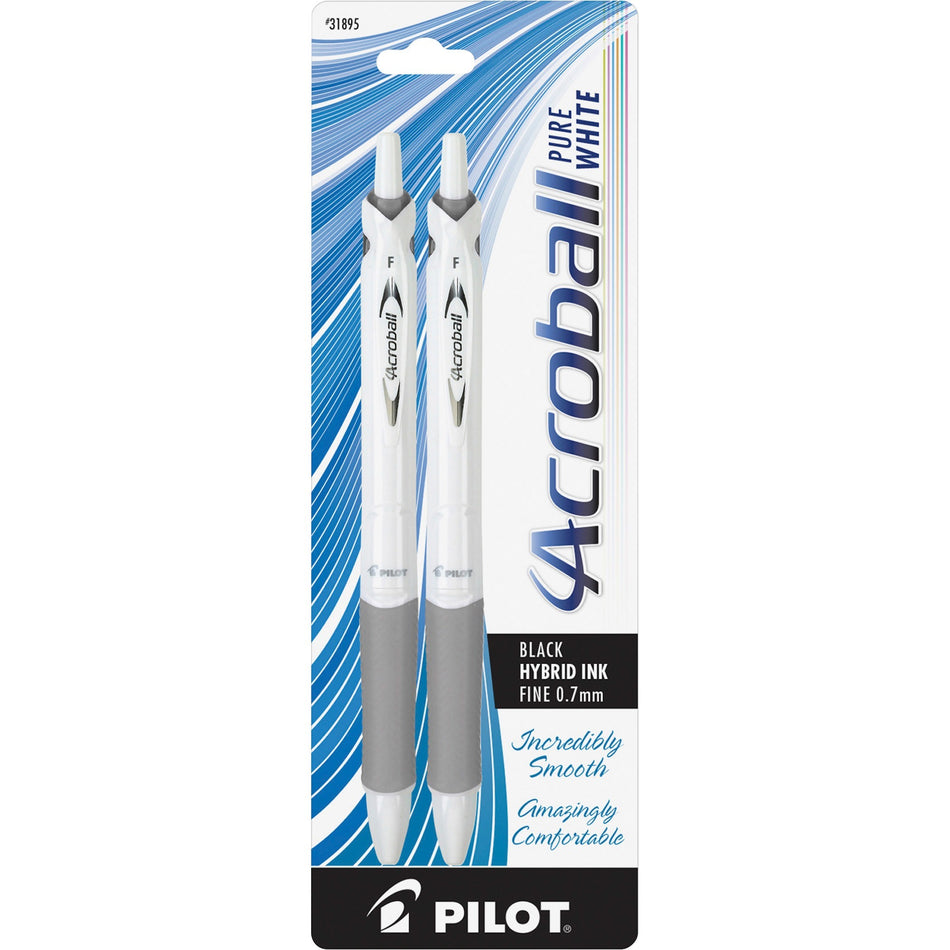 Pilot Acroball .7mm Retractable Pens - 0.7 mm Fine Pen Point - Refillable - Retractable - Black Ink - Advanced Ink - White Barrel - 2 / Pack