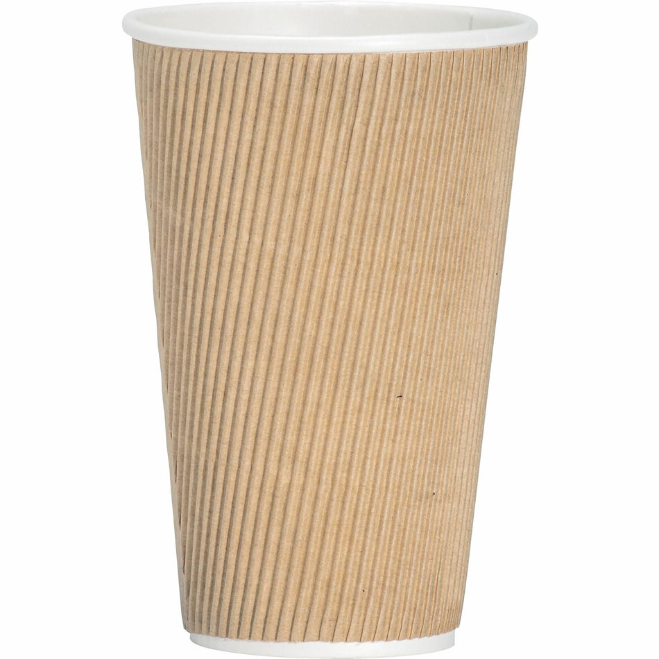 Genuine Joe 16 oz Rippled Hot Cups - 16 fl oz - Brown - Beverage, Hot Drink - 25 / Pack
