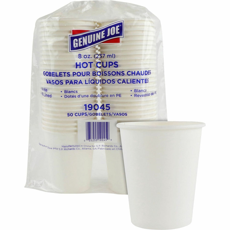 Genuine Joe 8 oz Disposable Hot Cups - 8 fl oz - White - Polyurethane - Beverage, Hot Drink - 50 / Pack