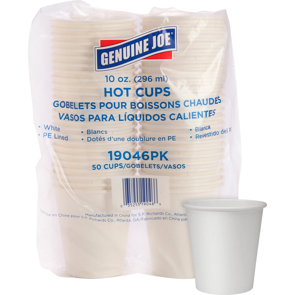 Genuine Joe 10 oz Disposable Hot Cups - 10 fl oz - White - Polyurethane - Beverage, Hot Drink - 50 / Pack