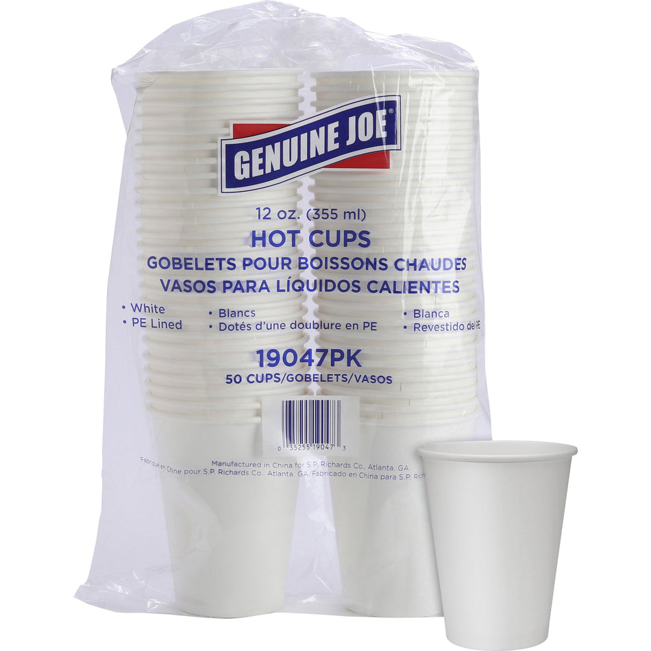 Genuine Joe 12 oz Disposable Hot Cups - 12 fl oz - White - Polyurethane - Beverage, Hot Drink - 50 / Pack