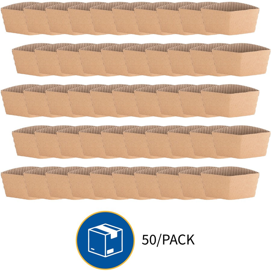 Genuine Joe Protective Corrugated Cup Sleeves - Brown - 50 / Pack