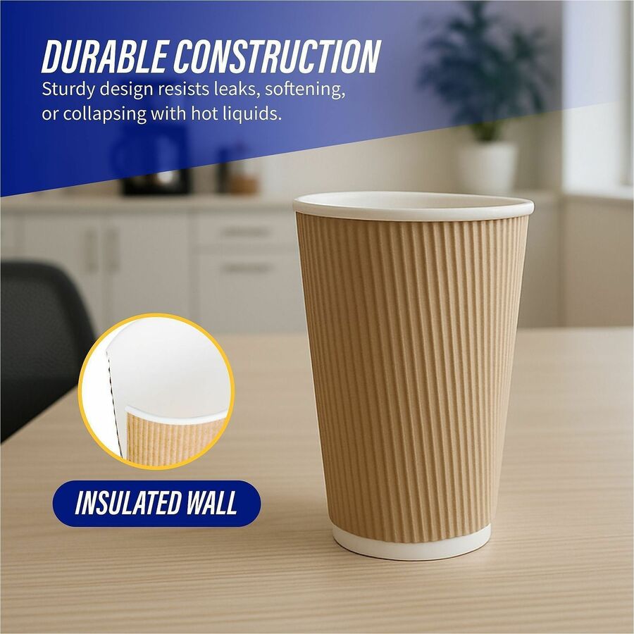 Genuine Joe 16 oz Rippled Hot Cups - fl - Brown - Drink Beverage - 25/Pack - 20 / Carton