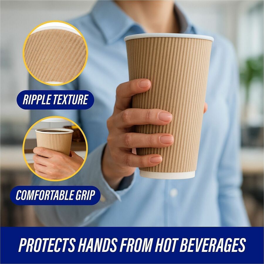 Genuine Joe 16 oz Rippled Hot Cups - fl - Brown - Drink Beverage - 25/Pack - 20 / Carton