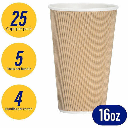 Genuine Joe 16 oz Rippled Hot Cups - fl - Brown - Drink Beverage - 25/Pack - 20 / Carton