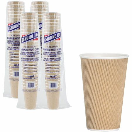 Genuine Joe 16 oz Rippled Hot Cups - fl - Brown - Drink Beverage - 25/Pack - 20 / Carton