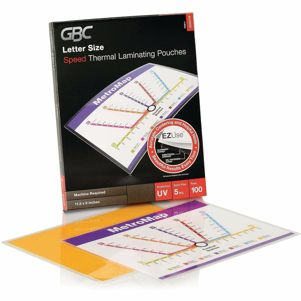GBC Fusion EZUse Laminating Pouches - Sheet Size Supported: Letter - Laminating Pouch/Sheet Size: 8.50" Width x 11" Length x 5 mil Thickness - Glossy - for Document - UV Resistant, Fade Resistant - Clear - 100 / Box