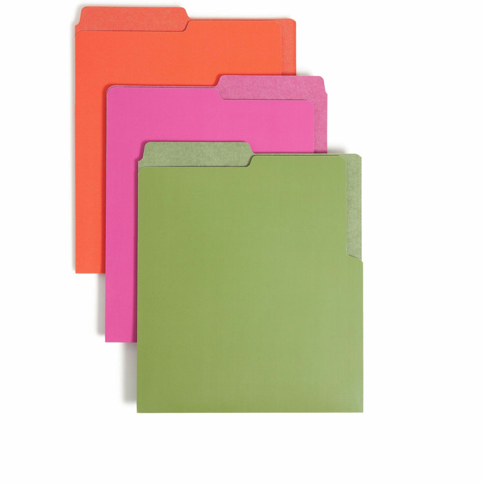 Smead Organized Up Letter Organizer Folder - 8 1/2" x 11" - 25 Sheets Capacity - Assorted Tab Position - 14 pt. - Fuchsia, Orange, Green - Dual Tab, Heavyweight, Durable, Water Resistant, Closed Sides - 6 / Pack