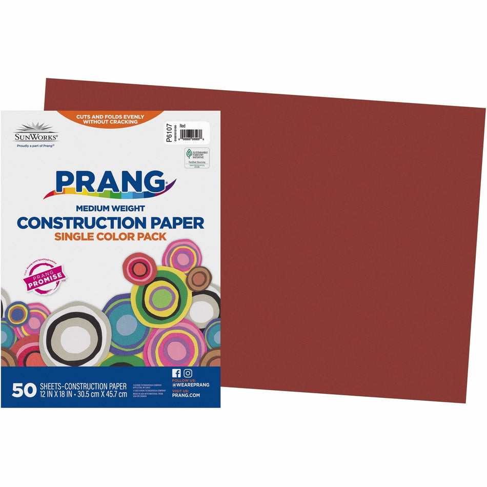 Prang Construction Paper - Craft - 18" Width x 12" Length - Red - 50 / Pack