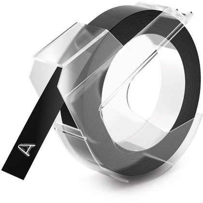 Dymo LT Embossing Labels: 3/8’’ x 12 ft Glossy Black Self-adhesive - Label Tapes & Maker Labels