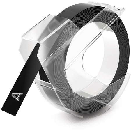 Dymo LT Embossing Labels 3/8" - 3/8" Width x 12 ft Length - Rectangle - Glossy - Black - Self-adhesive - 1 Roll