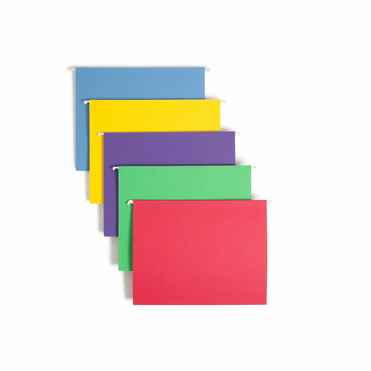 Smead 1/3 Tab Cut Letter Recycled Hanging Folder - 8 1/2" x 11" - Top Tab Location - Assorted Tab Position - 11 pt. - Poly - Blue, Green, Purple, Red, Yellow - 10% Paper Recycled - 25 / Box