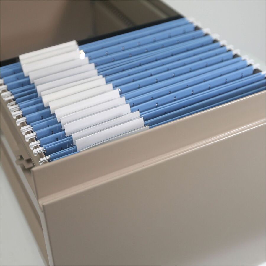 Smead 1/3 Tab Cut Letter Recycled Hanging Folder - 8 1/2" x 11" - Top Tab Location - Assorted Tab Position - 11 pt. - Poly - Blue - 10% Paper Recycled - 25 / Box