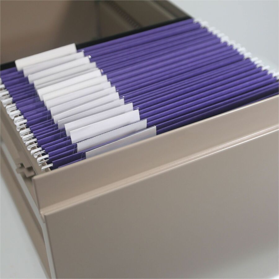 Smead 1/3 Tab Cut Letter Recycled Hanging Folder - 8 1/2" x 11" - Top Tab Location - Assorted Tab Position - 11 pt. - Poly - Purple - 10% Paper Recycled - 25 / Box