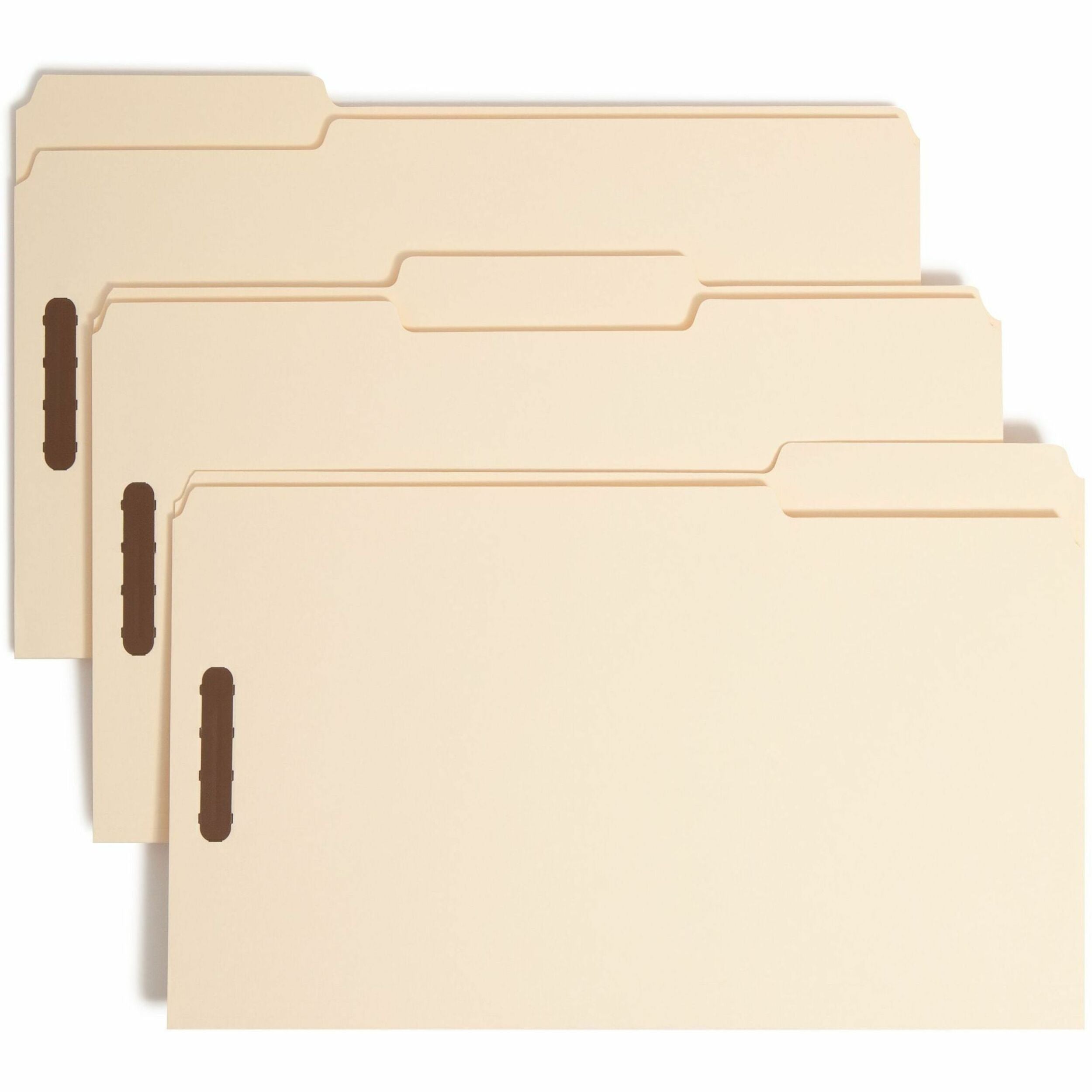 Smead 1/3 Tab Cut Legal Recycled Fastener Folder - 8 1/2" x 14" - 2 x 2K Fastener(s) - Top Tab Location - Assorted Tab Position - 18 pt. - 1 Plys - Manila - 10% Paper Recycled - 50 / Box