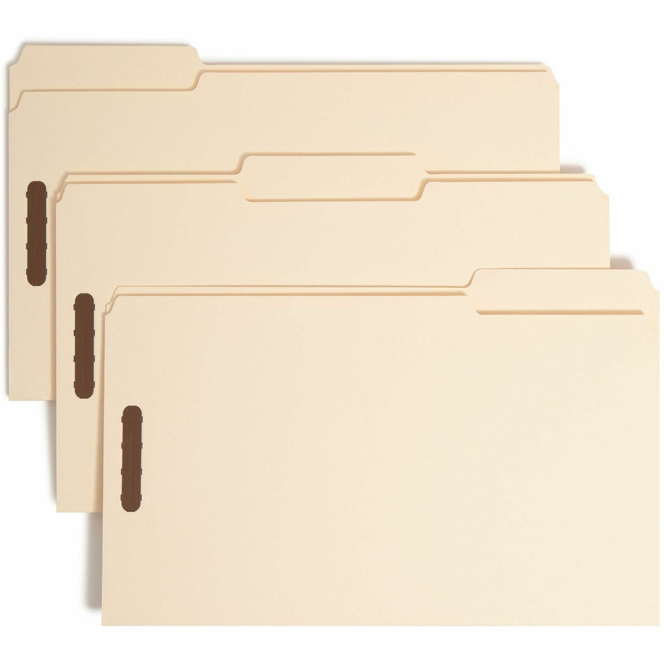 Smead 1/3 Tab Cut Legal Recycled Fastener Folder - 8 1/2" x 14" - 2 x 2K Fastener(s) - Top Tab Location - Assorted Tab Position - 18 pt. - 1 Plys - Manila - 10% Paper Recycled - 50 / Box