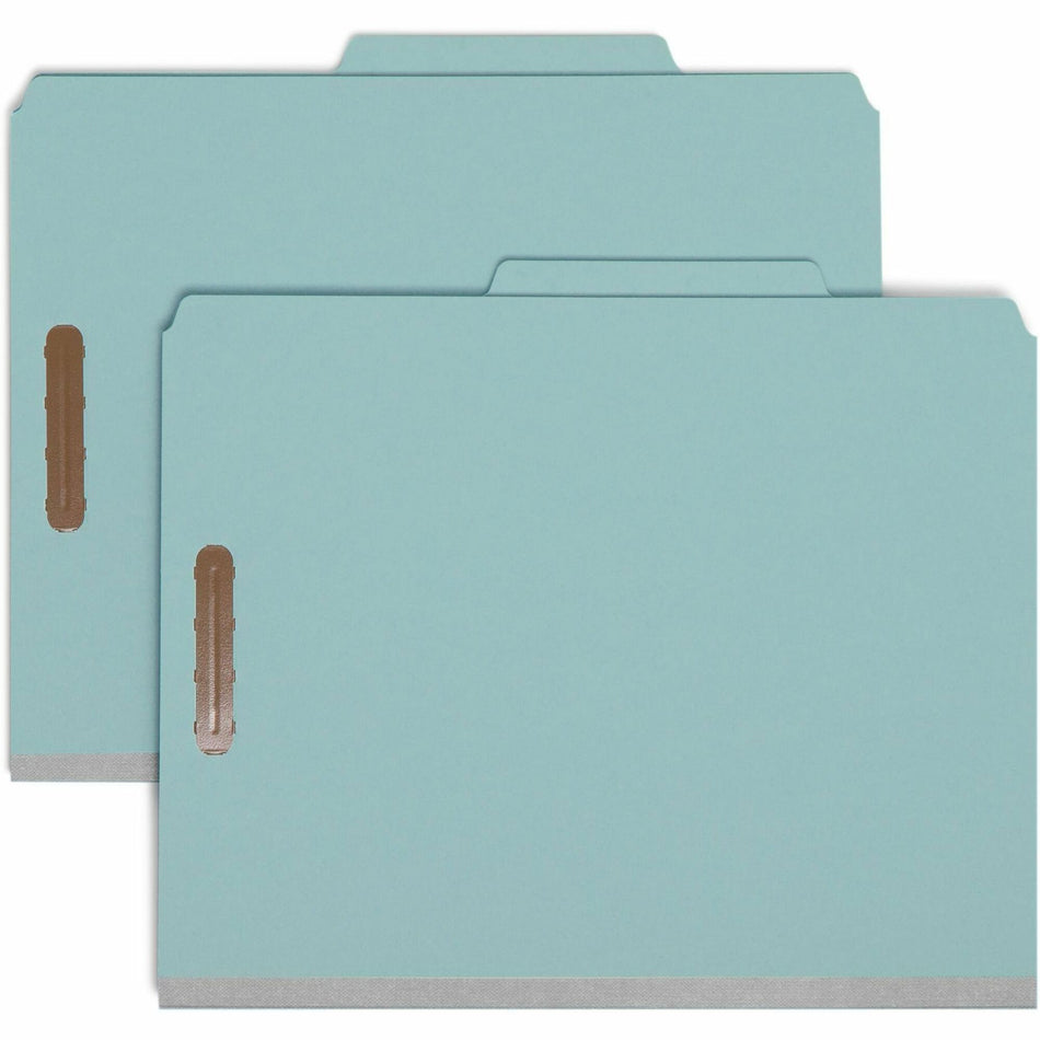 Smead 2/5 Tab Cut Letter Recycled Classification Folder - 8 1/2" x 11" - 3" Expansion - 2 x 2K Fastener(s) - Top Tab Location - Right of Center Tab Position - 3 Divider(s) - 25 pt. - Blue - Eco-friendly, Durable - 100% Recycled - 10 / Box