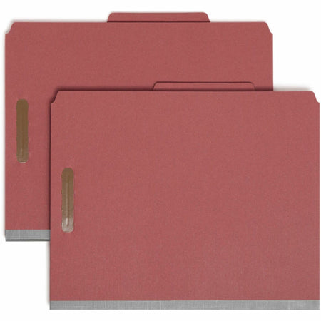 Smead 2/5 Tab Cut Letter Recycled Classification Folder - 8 1/2" x 11" - 3" Expansion - 2 x 2K Fastener(s) - Top Tab Location - Right of Center Tab Position - 3 Divider(s) - 25 pt. - Pressboard - Red - Eco-friendly, Durable - 100% Recycled - 10 / Box