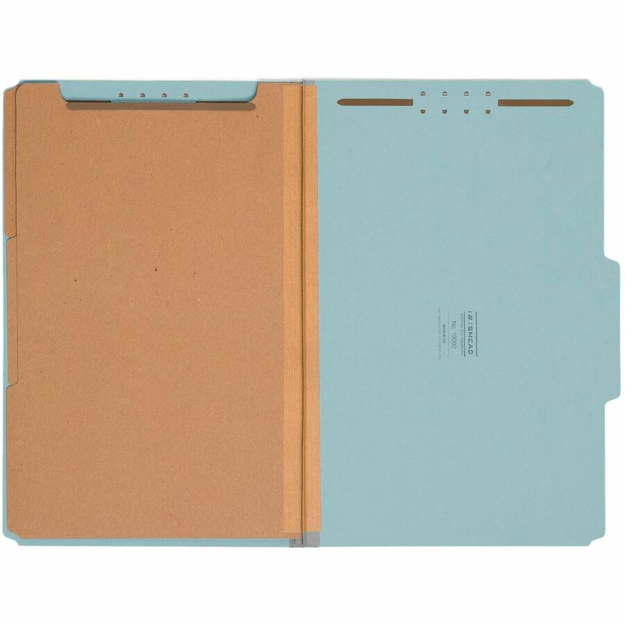 Smead 2/5 Tab Cut Legal Recycled Classification Folder - 8 1/2" x 14" - 3" Expansion - 2 x 2K Fastener(s) - Top Tab Location - Right of Center Tab Position - 3 Divider(s) - 25 pt. - Pressboard - Blue - 100% Recycled - 10 / Box