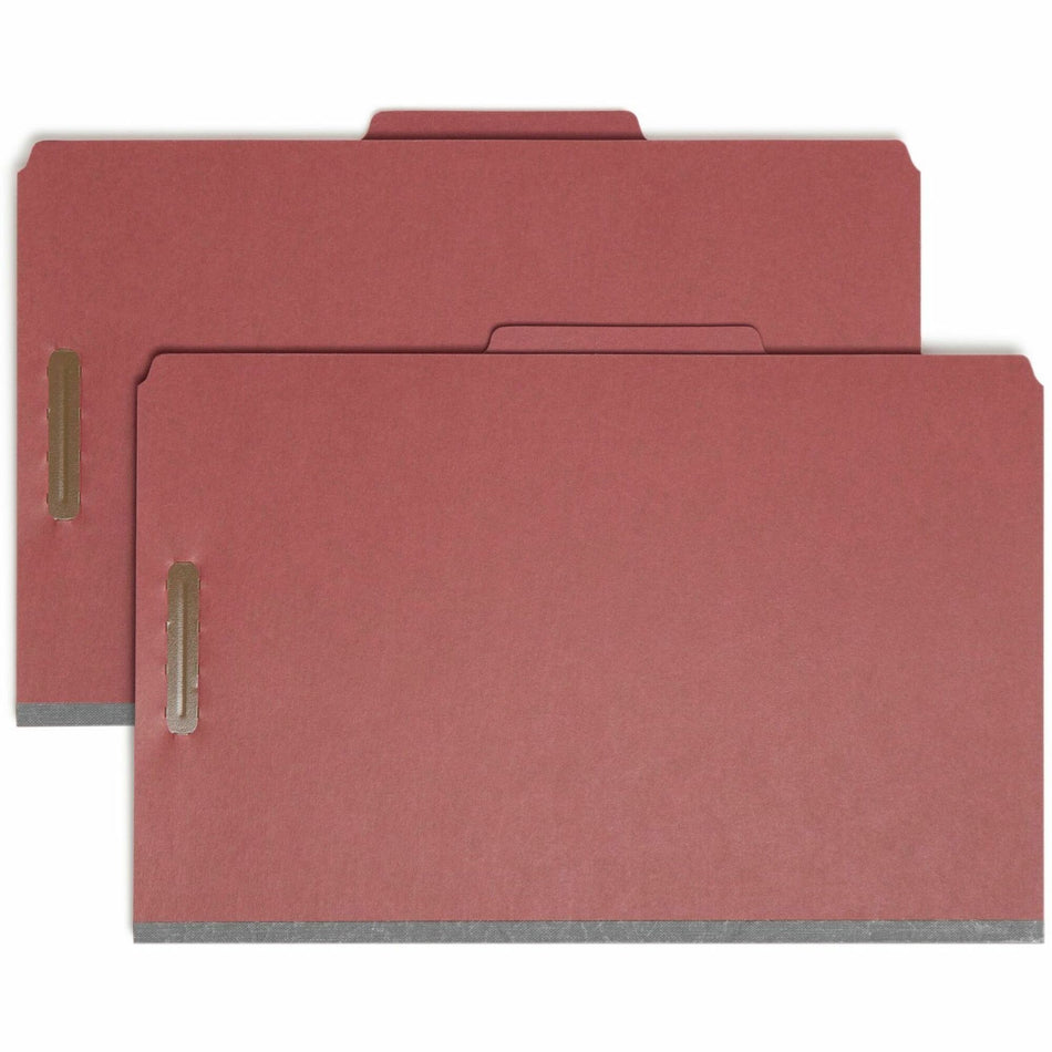 Smead 2/5 Tab Cut Legal Recycled Classification Folder - 8 1/2" x 14" - 3" Expansion - 2 x 2K Fastener(s) - Top Tab Location - Right of Center Tab Position - 3 Divider(s) - 25 pt. - Pressboard - Red - Eco-friendly, Durable - 100% Recycled - 10 / Box
