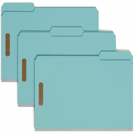 Smead 1/3 Tab Cut Letter Recycled Fastener Folder - 8 1/2" x 11" - 3" Expansion - 2 x 2K Fastener(s) - Assorted Tab Position - 1 Plys - Pressboard - Blue - 100% Recycled - 25 / Box