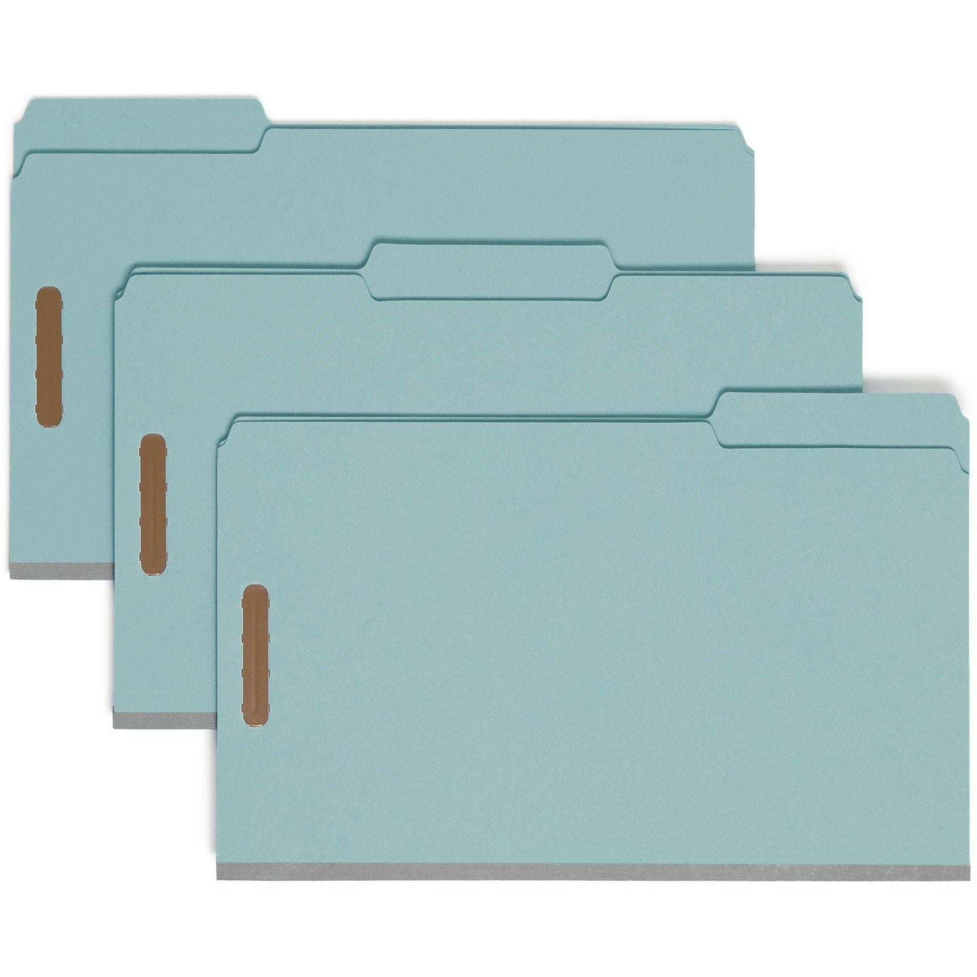 Smead 1/3 Tab Cut Legal Recycled Fastener Folder - 9 1/2" x 14 5/8" - 1" Expansion - 2 x 2K Fastener(s) - Folder - Assorted Tab Position - 1 Plys - Pressboard - Blue - 100% Recycled - 25 / Box