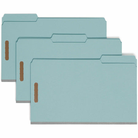 Smead 1/3 Tab Cut Legal Recycled Fastener Folder - 9 1/2" x 14 5/8" - 1" Expansion - 2 x 2K Fastener(s) - Folder - Assorted Tab Position - 1 Plys - Pressboard - Blue - 100% Recycled - 25 / Box