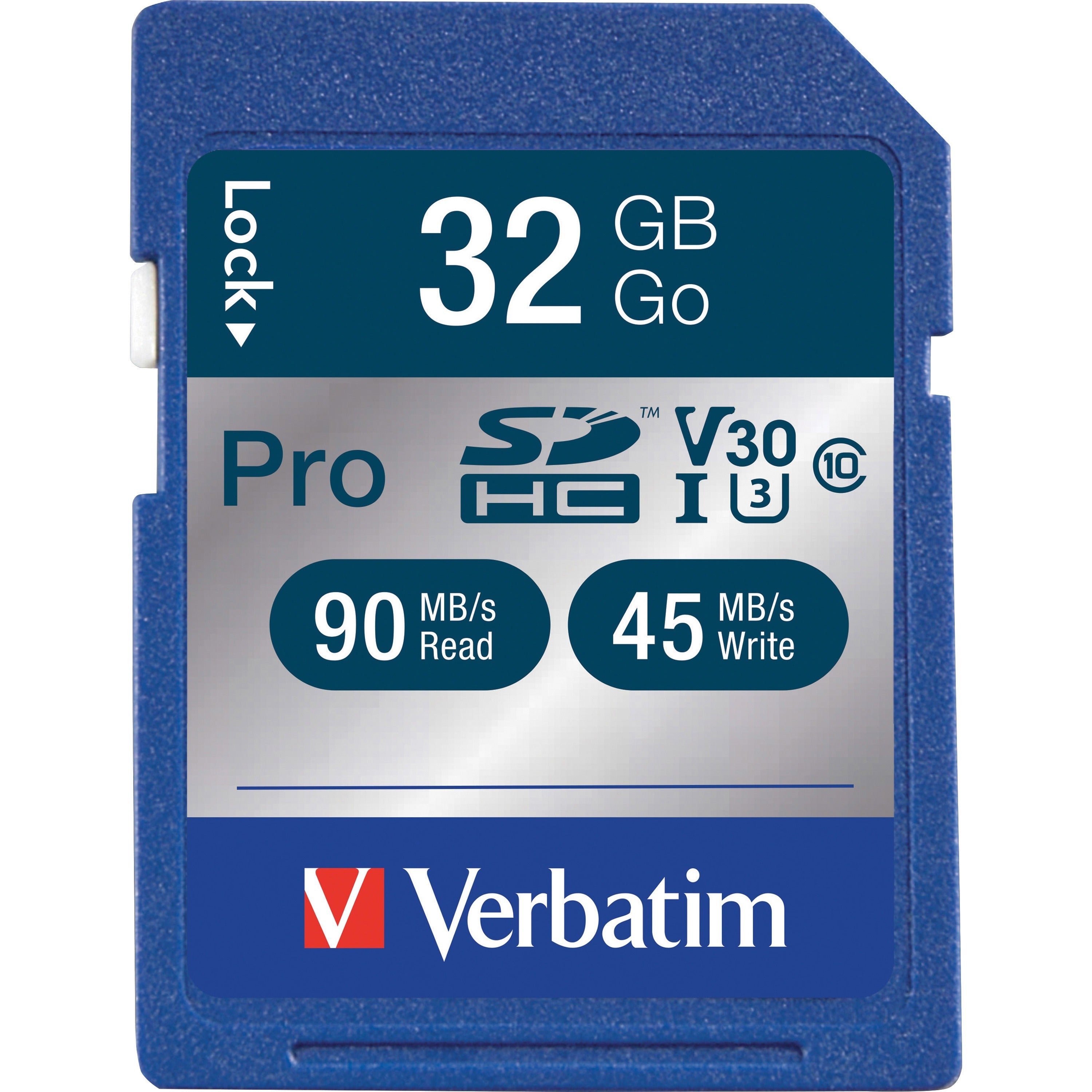 Verbatim PRO 32 GB Class 10/UHS-I (U3) SDHC - 1 Each - TAA Compliant - 90 MB/s Read - 45 MB/s Write - 600x Memory Speed - Lifetime Warranty